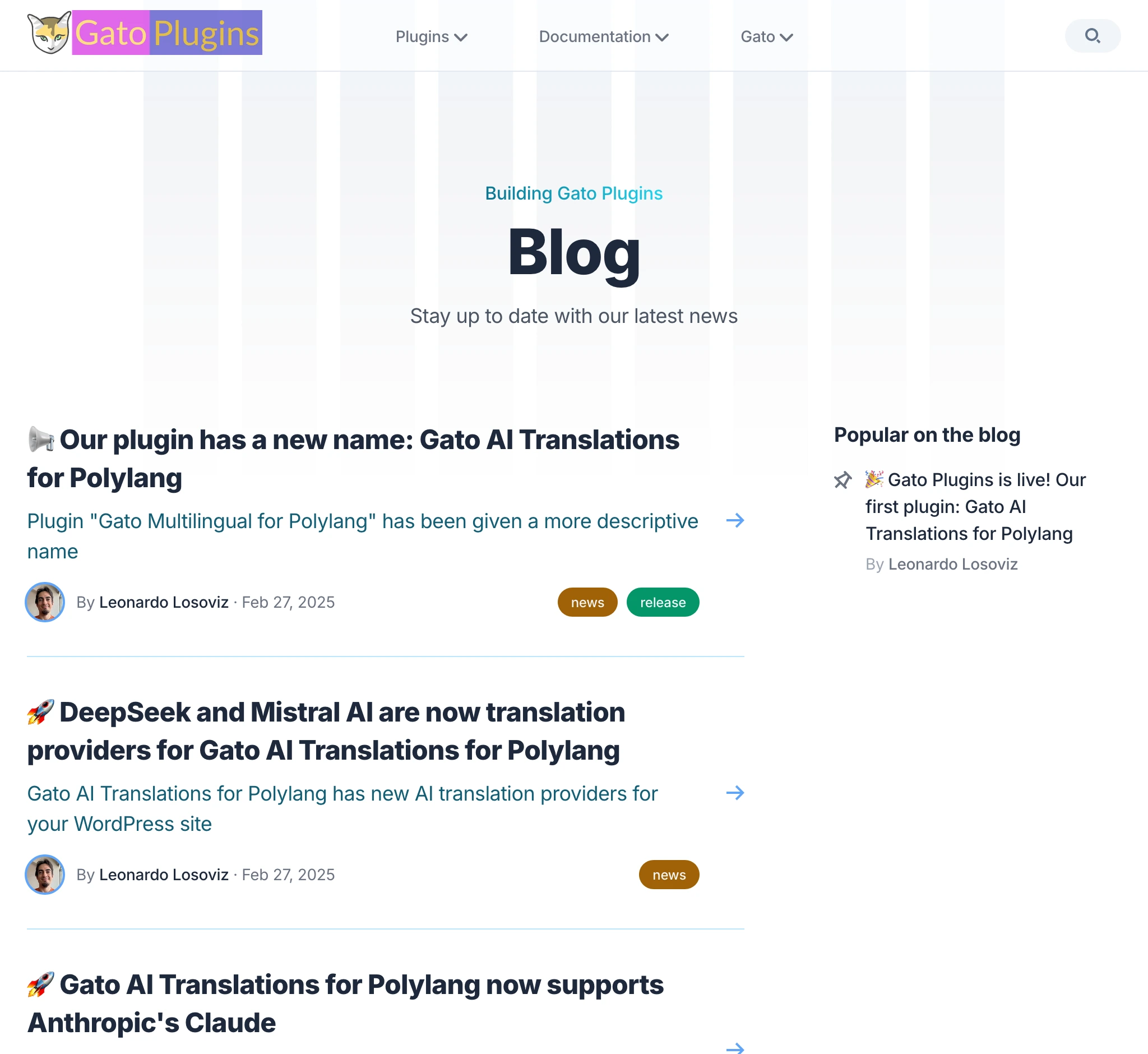 Phần blog trên gatoplugins.com